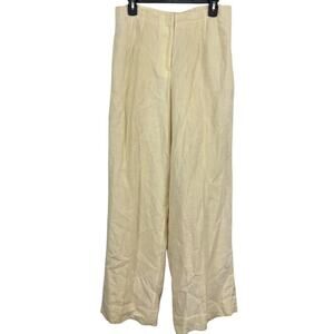 J Jill Womens Light Yellow Linen Wide Leg Dressy Pants Flat Front High Waist 10